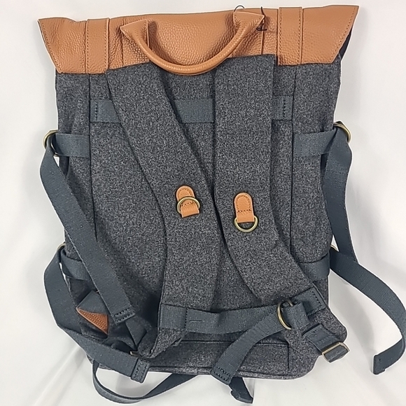 NWT Banded Mammoth Wool Backpack Charcoal Water Resistance Leather Top Grey $130 - Picture 4 of 8